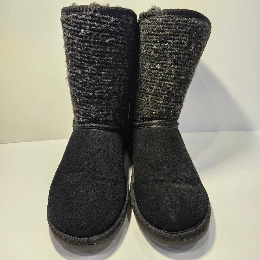 Minnetonka Womens Black Suede Knit Sheepskin Wool Lined‎ Winter Boots Size 8